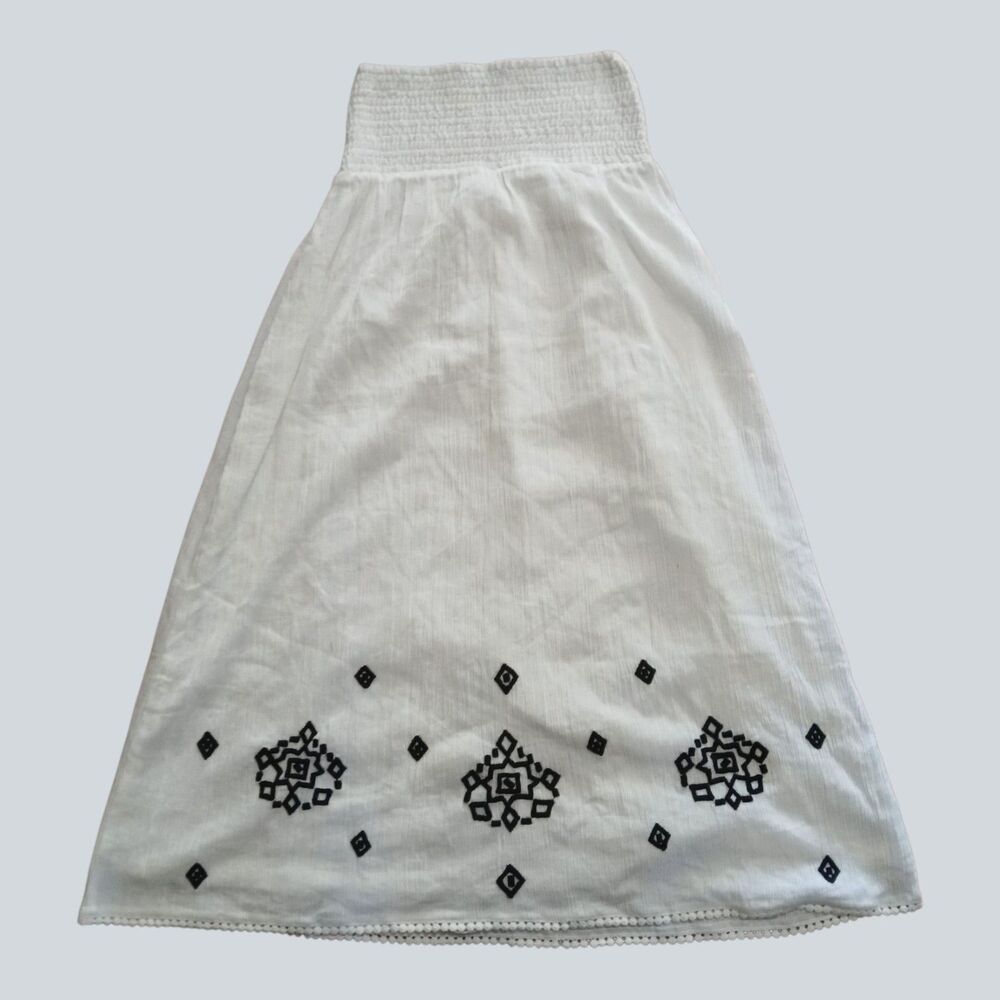 Michael Stars White Embroidered Midi Skirt Womens Small Boho Smocked Waist